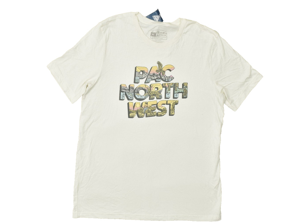 The Great PNW Pac North West Men Cream Graphic Short Sleeve T-Shirt Size XL NEW